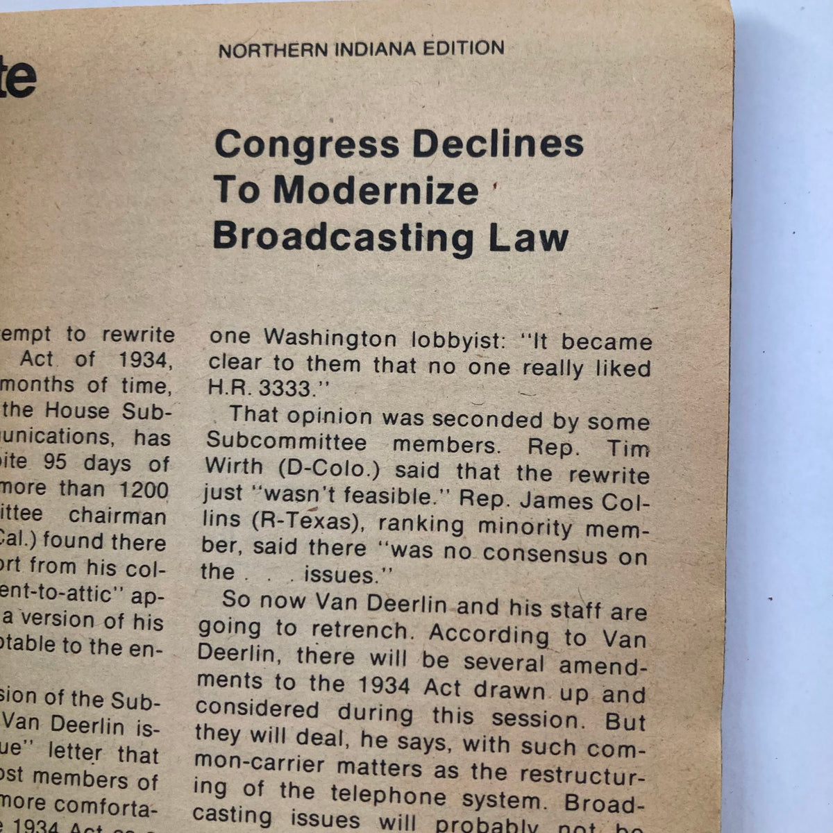 Third page of TV Guide Magazine July 28, 1979 #1374, highlighting an article titled 'Congress Declines to Modernize Broadcasting Law' from the Northern Indiana edition.