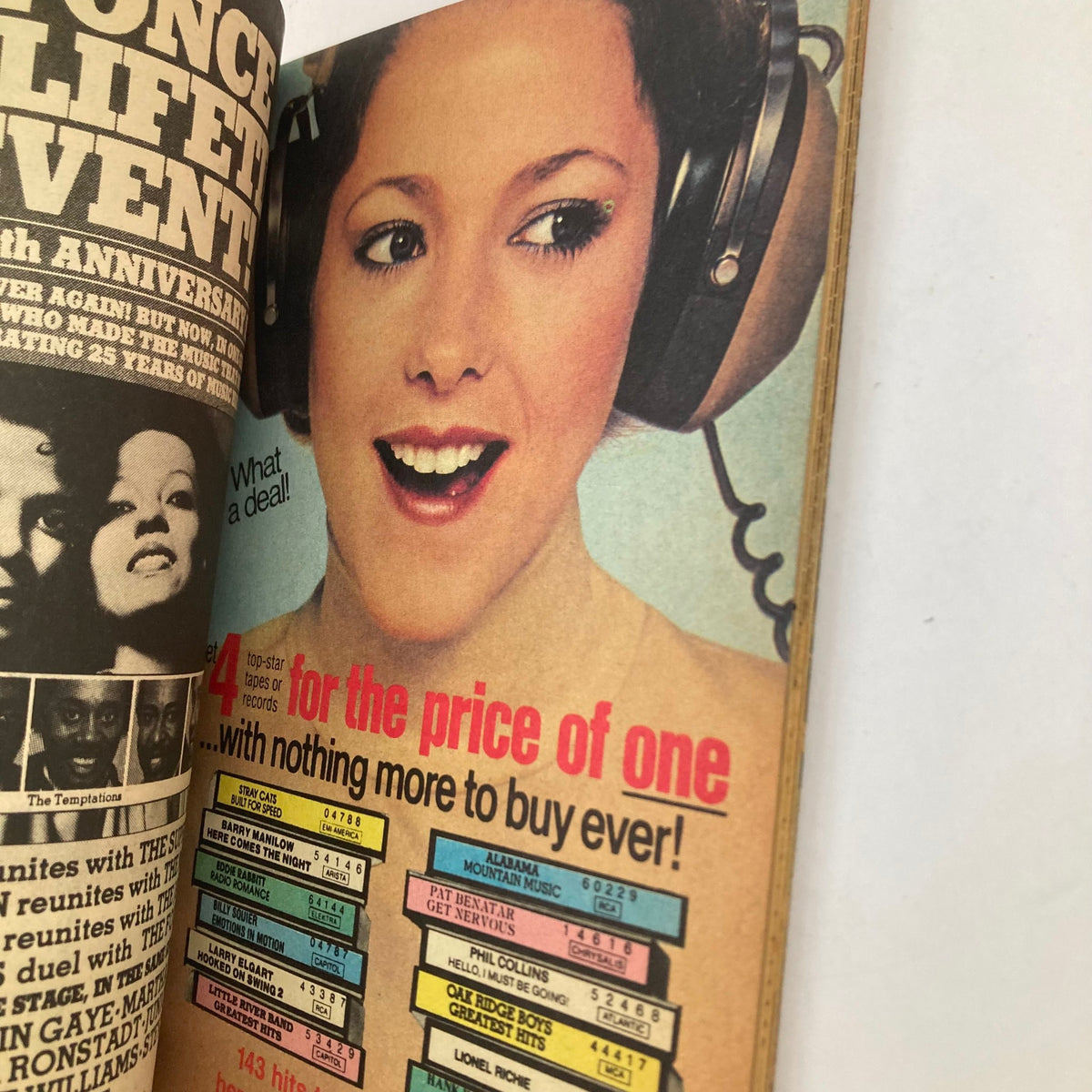 Page from TV Guide Magazine May 14 1983 featuring a smiling woman with headphones, promoting a special offer for records. The magazine showcases vibrant 80s design elements, highlighting music and entertainment.