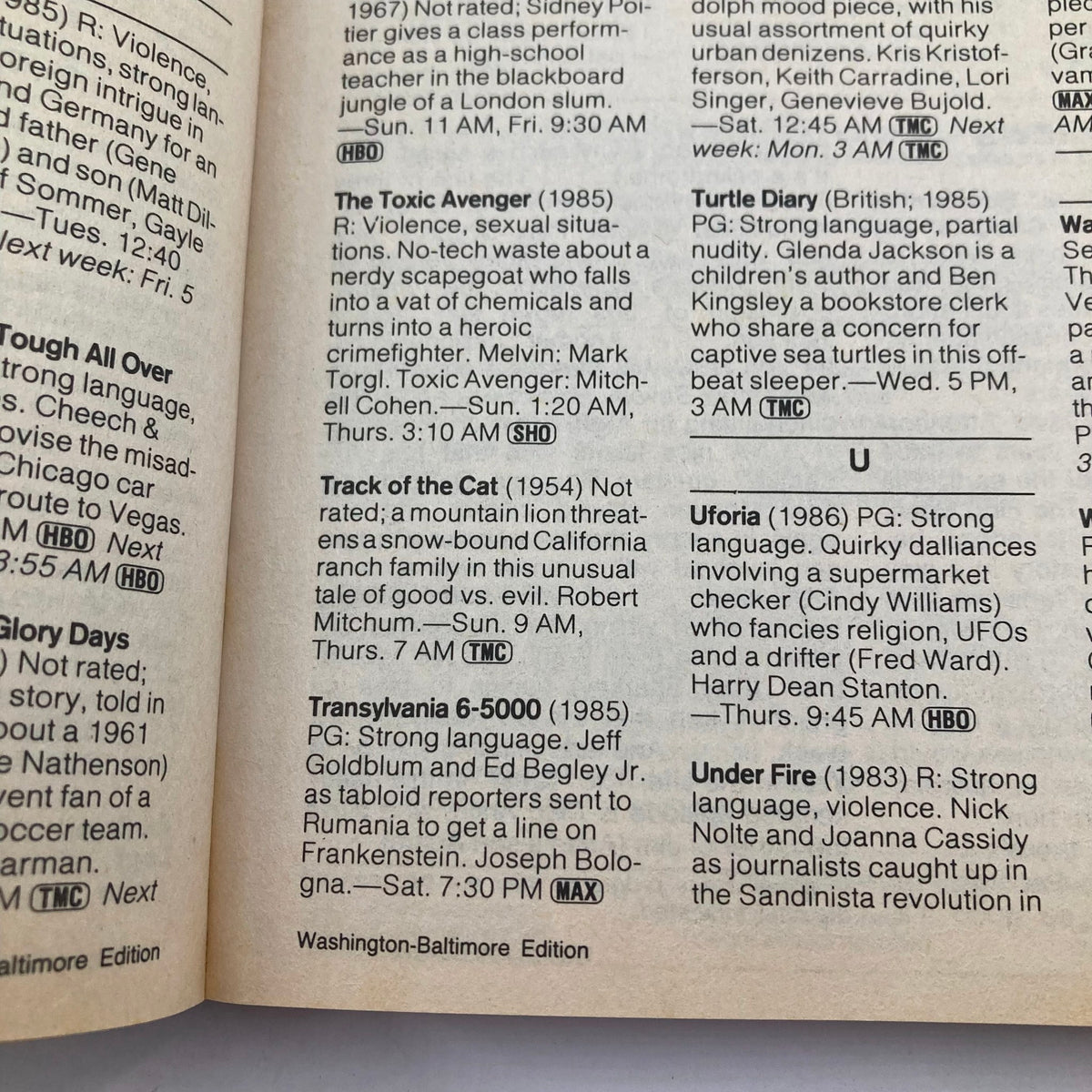 A page from TV Guide Magazine October 31 1987, displaying movie listings and descriptions, capturing the entertainment landscape of the time.