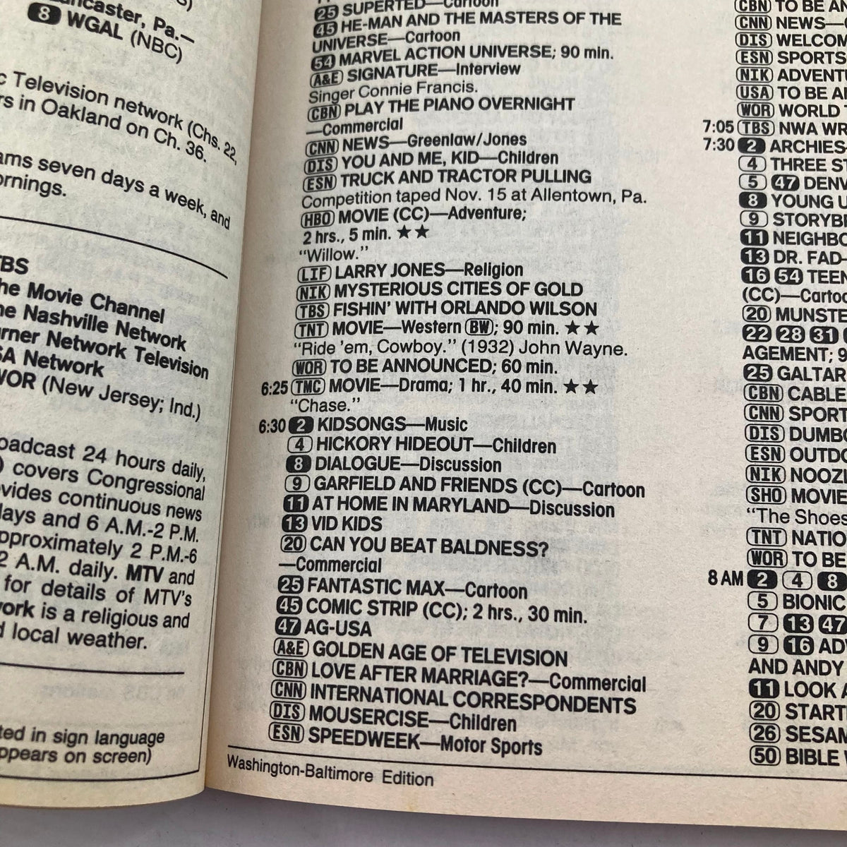 Interior page of the TV Guide Magazine June 17, 1989 showing a detailed program listings for Washington-Baltimore area, showcasing various TV shows and broadcasts.