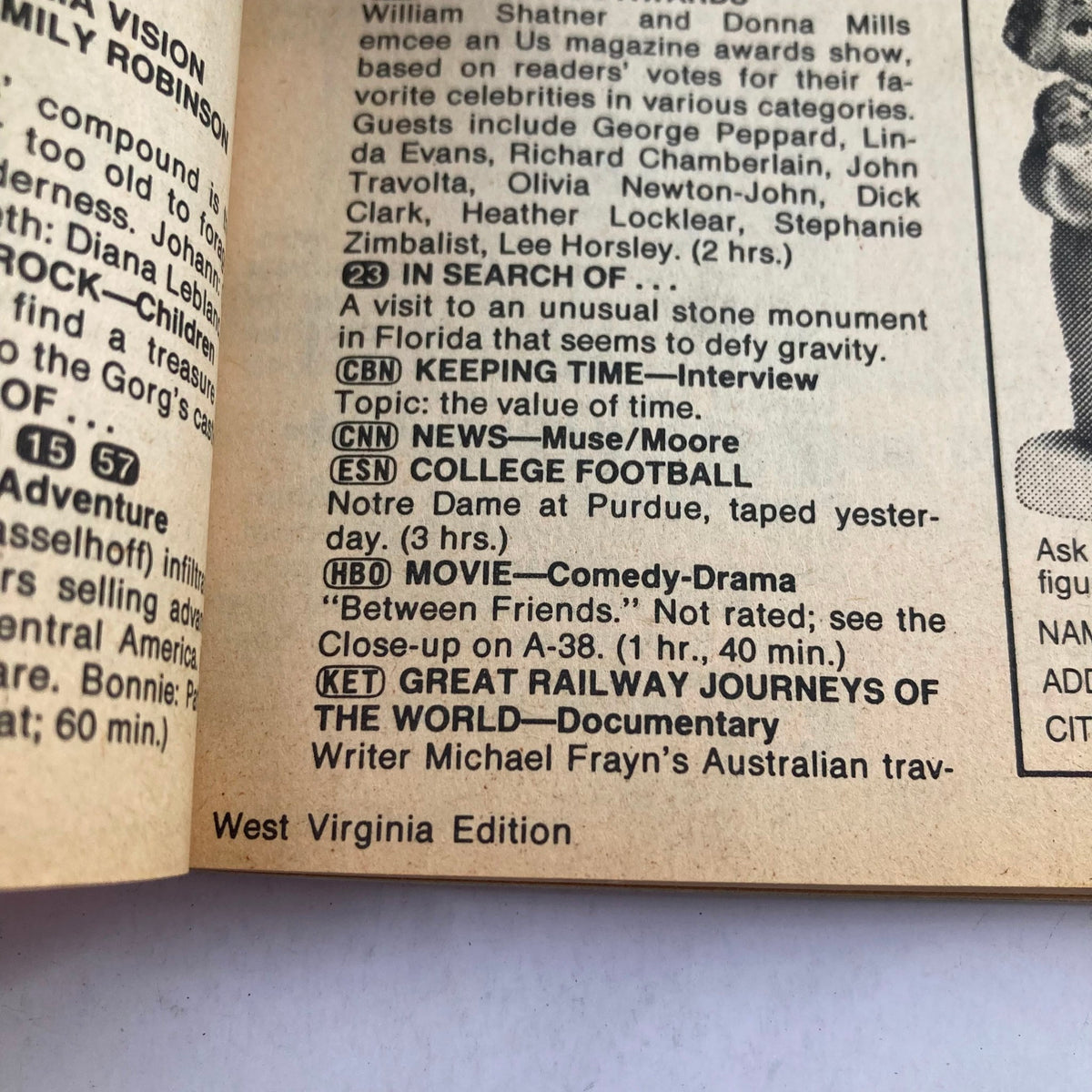 Inside page of TV Guide Magazine September 10, 1983 Fall Preview, West Virginia Edition, showcasing programming highlights and listings for the week.