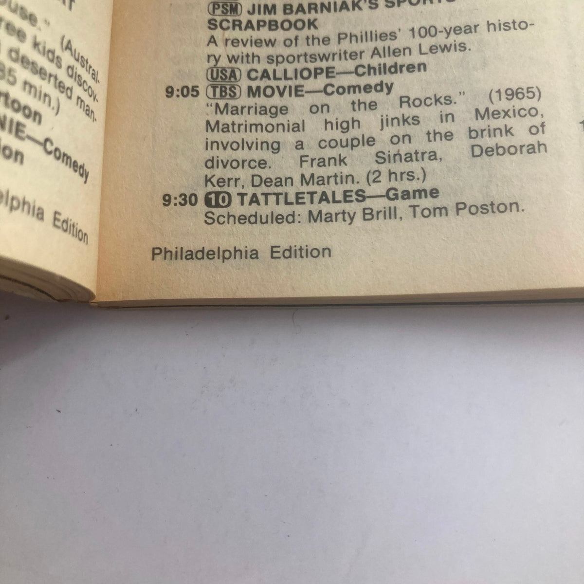 Inside view of the TV Guide Magazine from April 2, 1983 featuring programming details including 'Marriage on the Rocks' and 'Tattletales'. Philadelphia Edition.