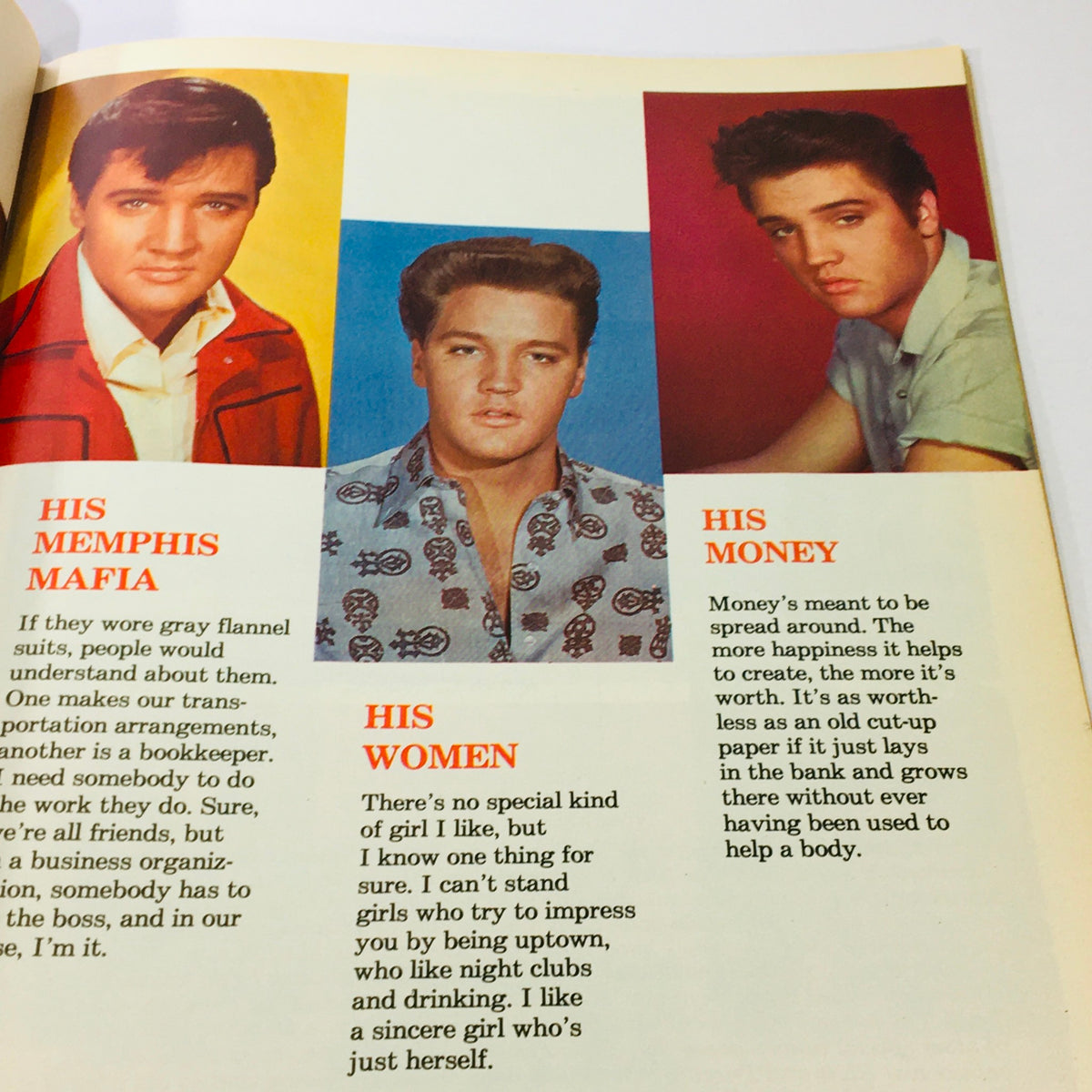 Image showcasing a page from the Platinum Presents 1979 #6 Elvis Presley Diary, highlighting Elvis Presley's thoughts on women and personal relationships.