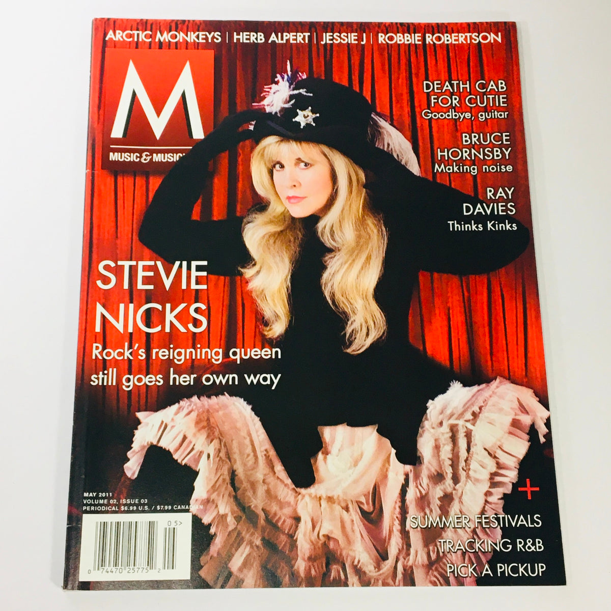 Cover of Music & Musicians Magazine May 2011 Vol 2 #3 featuring Stevie Nicks, showcasing her as Rock's reigning queen, along with headlines about other artists like Ray Davies and features on summer festivals.