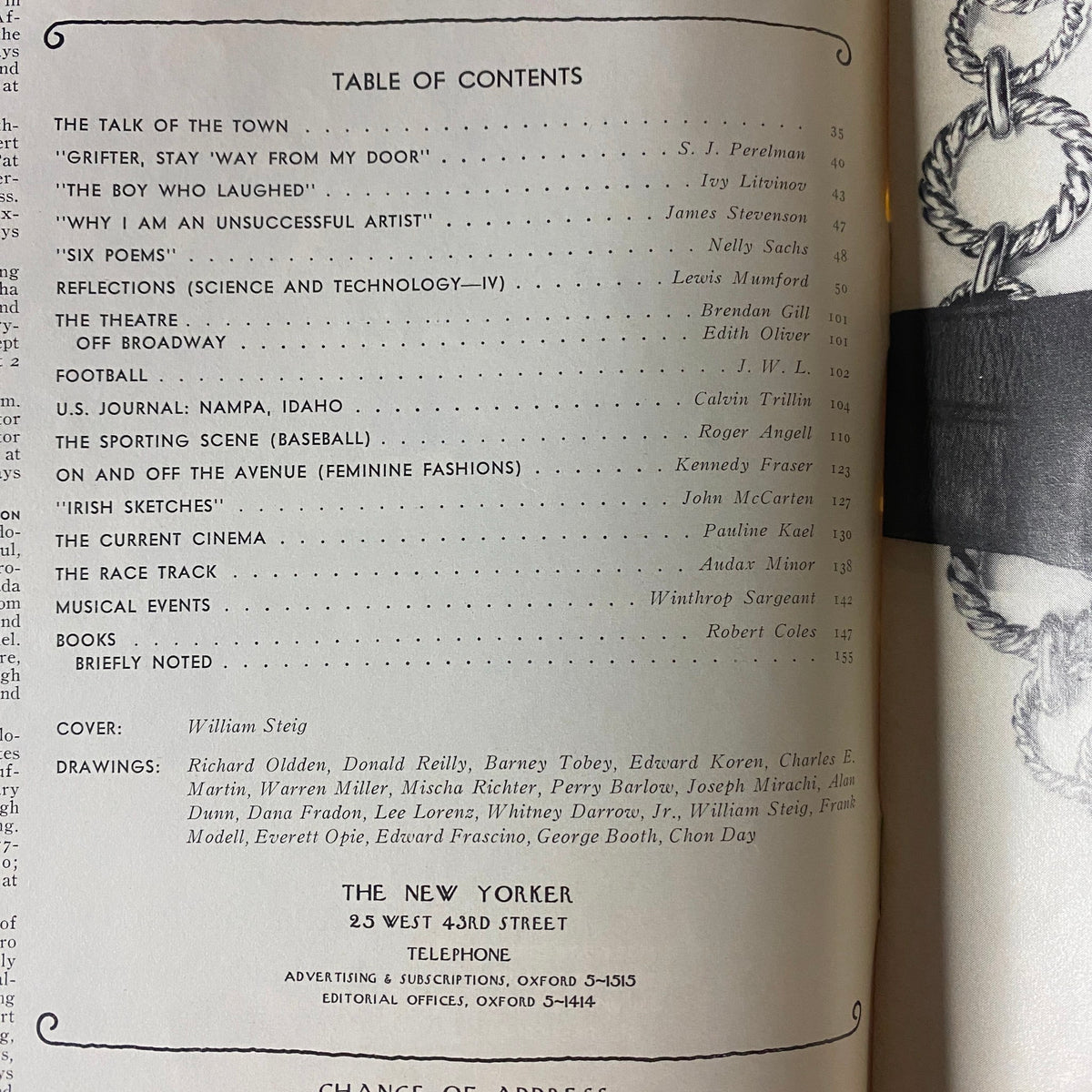Table of contents from The New Yorker Full Magazine February 28, 1970 detailing featured articles, poetry, and contributors, showcasing literary and cultural insights.