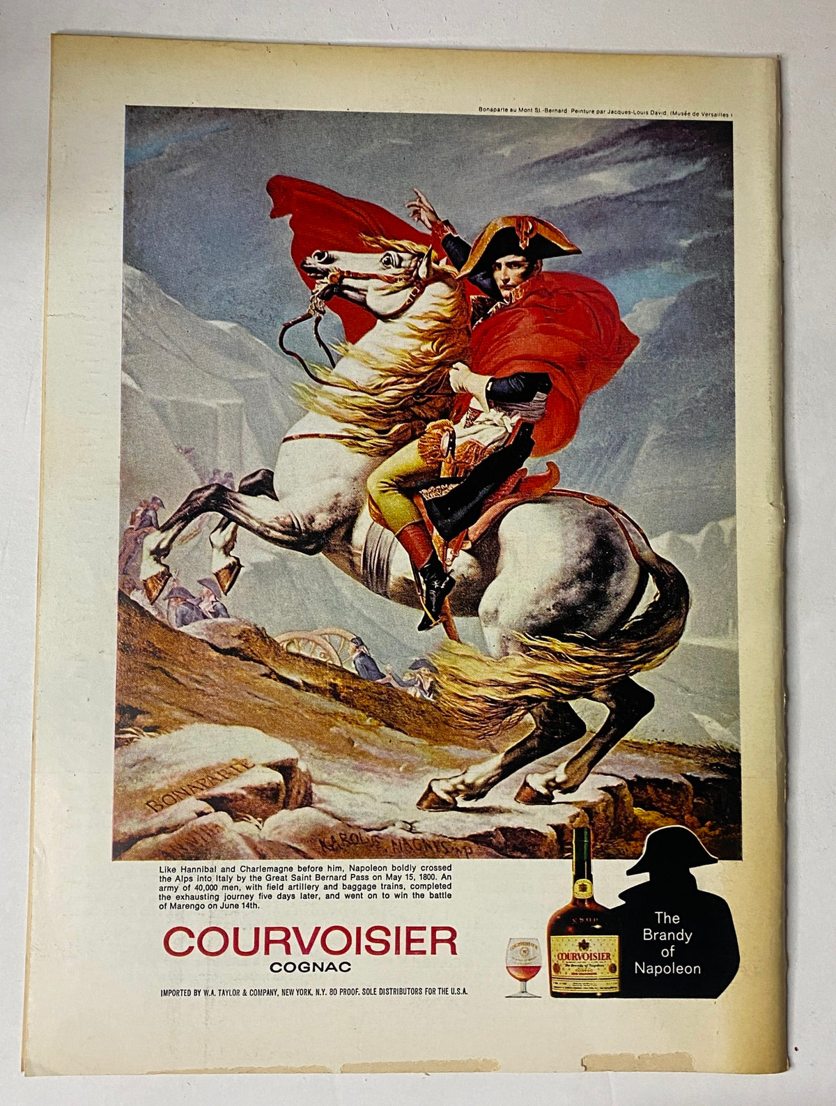 Advertisment for Courvoisier cognac in The New Yorker magazine December 25, 1971, showcasing Napoleon on horseback.