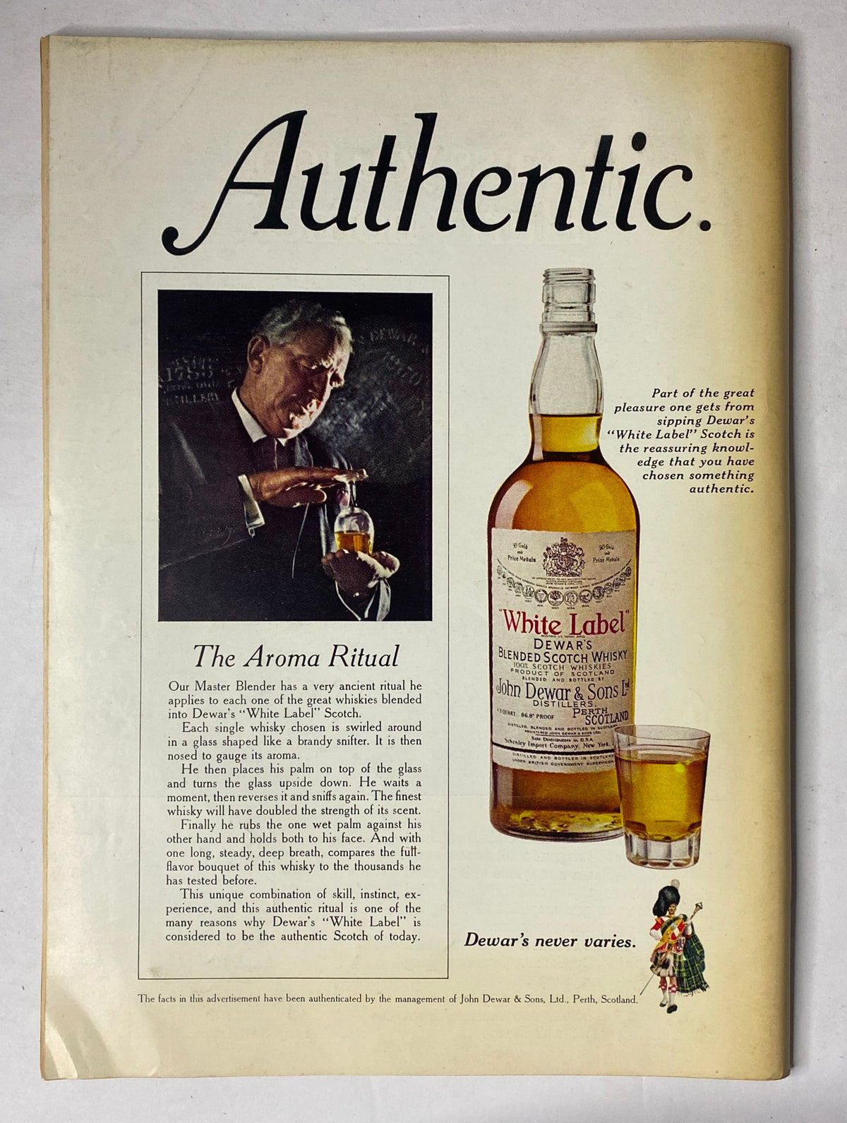 Advertisement page from The New Yorker Full Magazine September 16, 1972, showcasing Dewar's White Label whisky with a photo of the brand's founder and a glass of whisky.