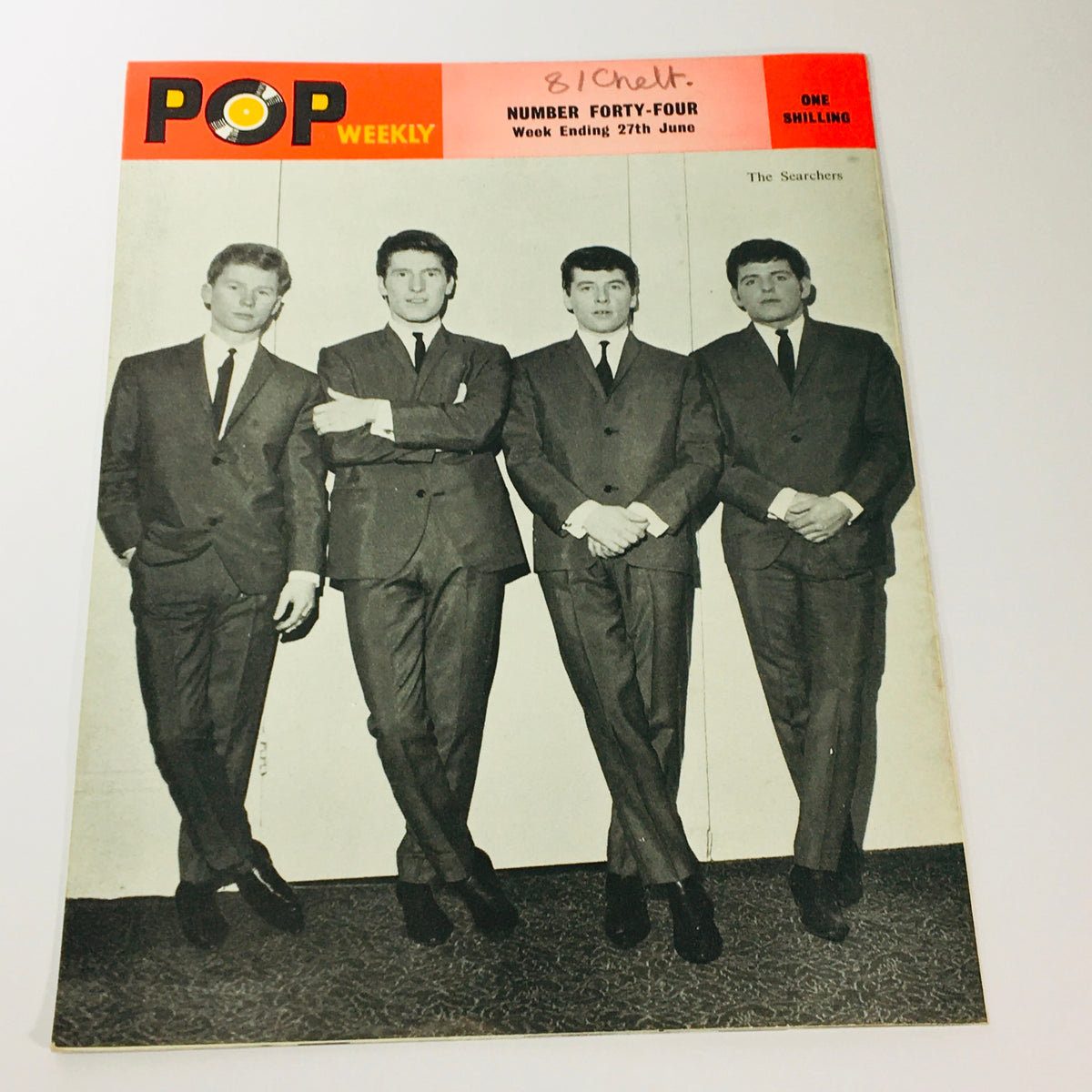 VTG Pop Weekly Magazine June 1964 cover featuring The Searchers, presented in a stylish black and white photograph with the magazine title prominently displayed, embodying classic 1960s pop culture.