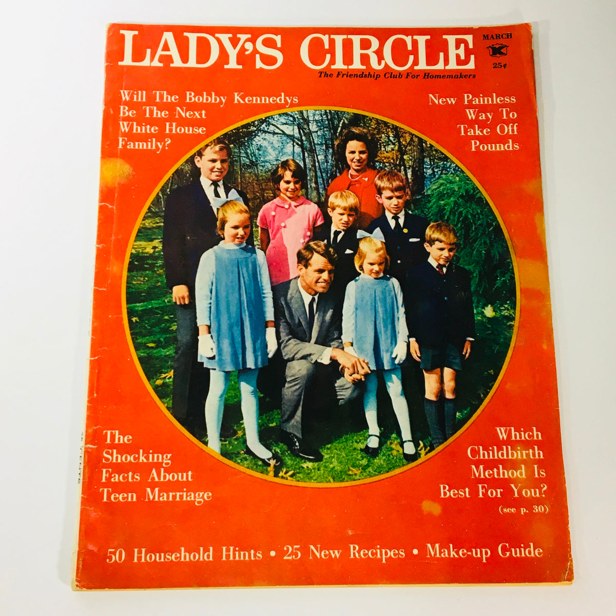 Vintage Lady's Circle magazine cover from March 1965 featuring the Bobby Kennedy family, highlighting topics relevant to homemakers of the era.