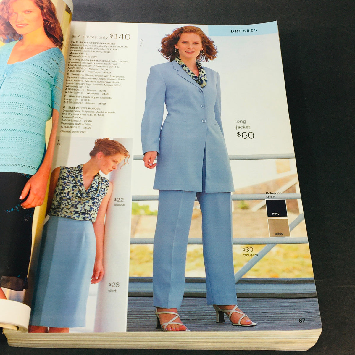 Fashion spread from the JC Penney Spring Summer 2002 Store Catalog displaying a model in a blue outfit; exemplifies vintage clothing trends and styles from early 2000s.