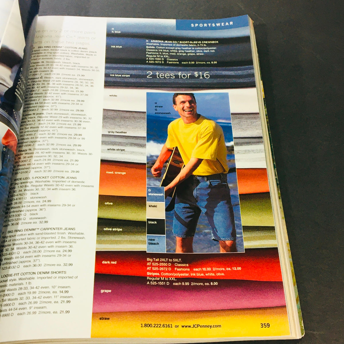 JC Penney Spring Summer 2002 Store Catalog advertising sportswear, including two tees for a promotional price, capturing casual fashion styles of the early 2000s.