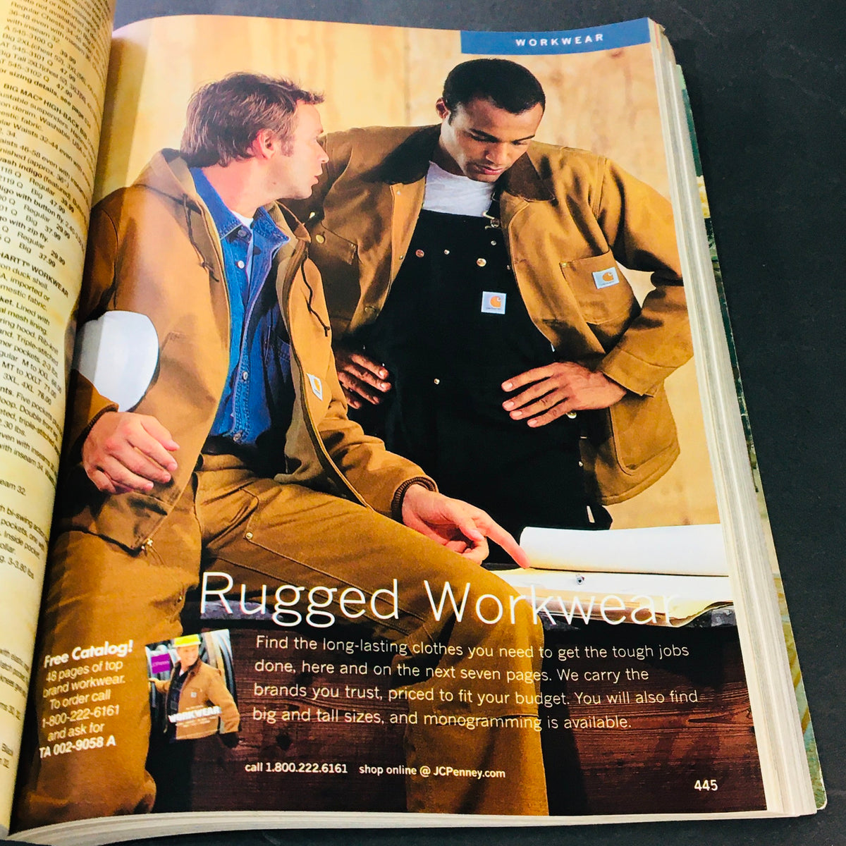 JC Penney Spring Summer 2002 Store Catalog showcasing rugged workwear, featuring stylish work clothes designed for durability and functionality.
