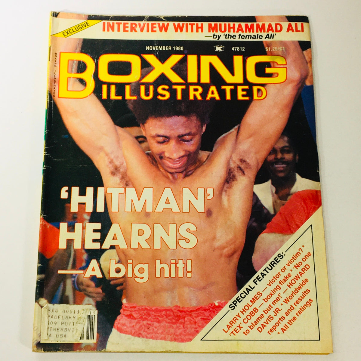 Cover of Boxing Illustrated magazine from November 1980 featuring Thomas Hearns, titled 'HITMAN' HEARNS - A big hit! The magazine includes an exclusive interview with Muhammad Ali.