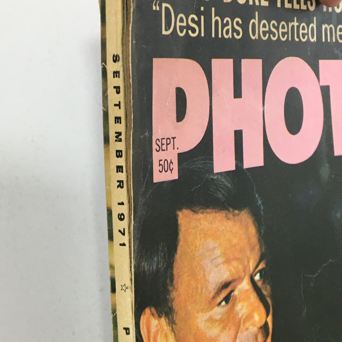 Close-up view of the side of the September 1971 Photoplay Magazine, showcasing the magazine's title, date, and vintage pricing, reflecting its collectible nature in entertainment history.