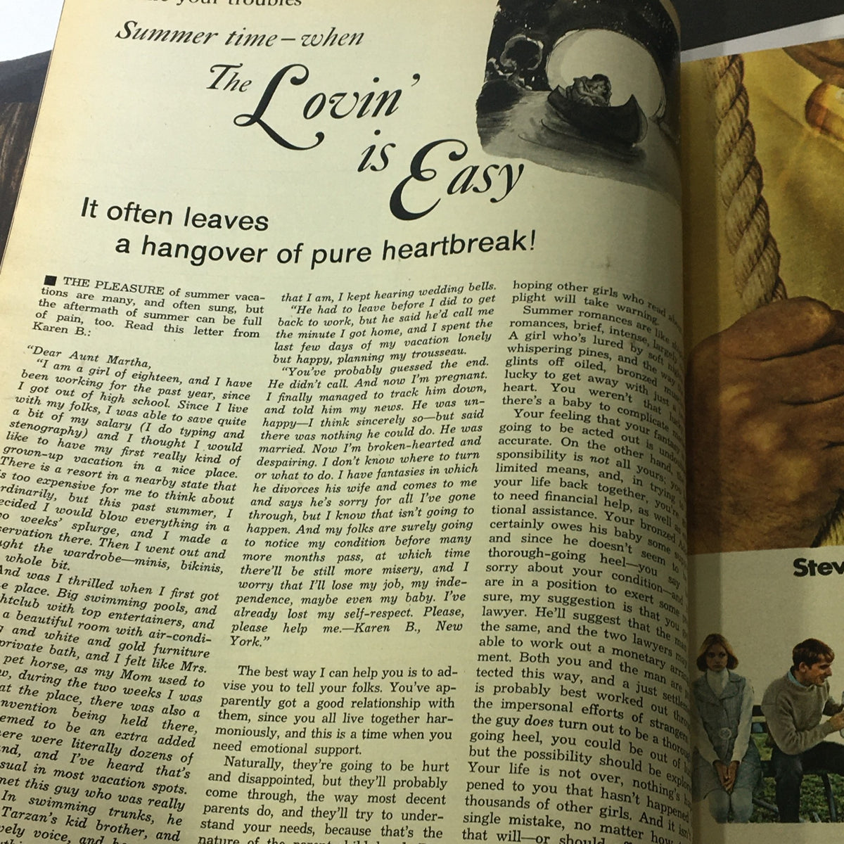VTG Modern Romances September 1969 magazine page with an article titled 'The Lovin' is Easy,' discussing the aftermath of summer romances and heartbreak.