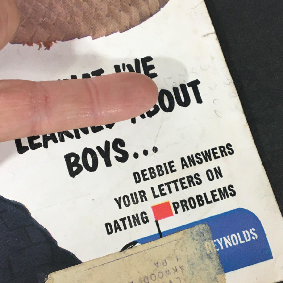 Close-up of the VTG Modern Screen Magazine August 1956 cover, highlighting the text 'What I've Learned About Boys'.