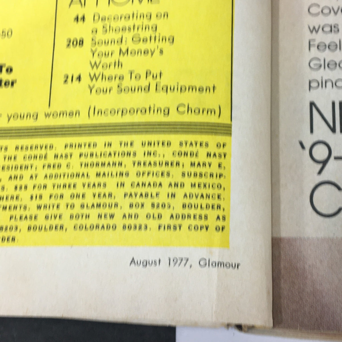 Page from VTG Glamour Magazine August 1977 showcasing an article about home decor and advice.