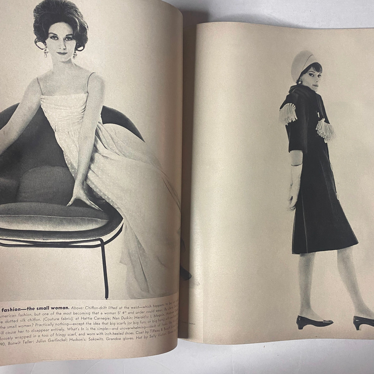 Vogue Magazine February 1, 1962 showcasing fashion for smaller women, featuring a classic hairstyle and elegant dress on a seated model.