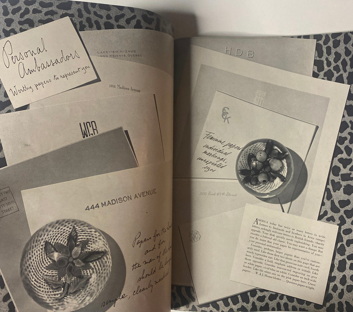 Inside spread of Vogue Magazine December 1, 1941 featuring advertisements and personal notes, reflecting the era's style and aesthetic.