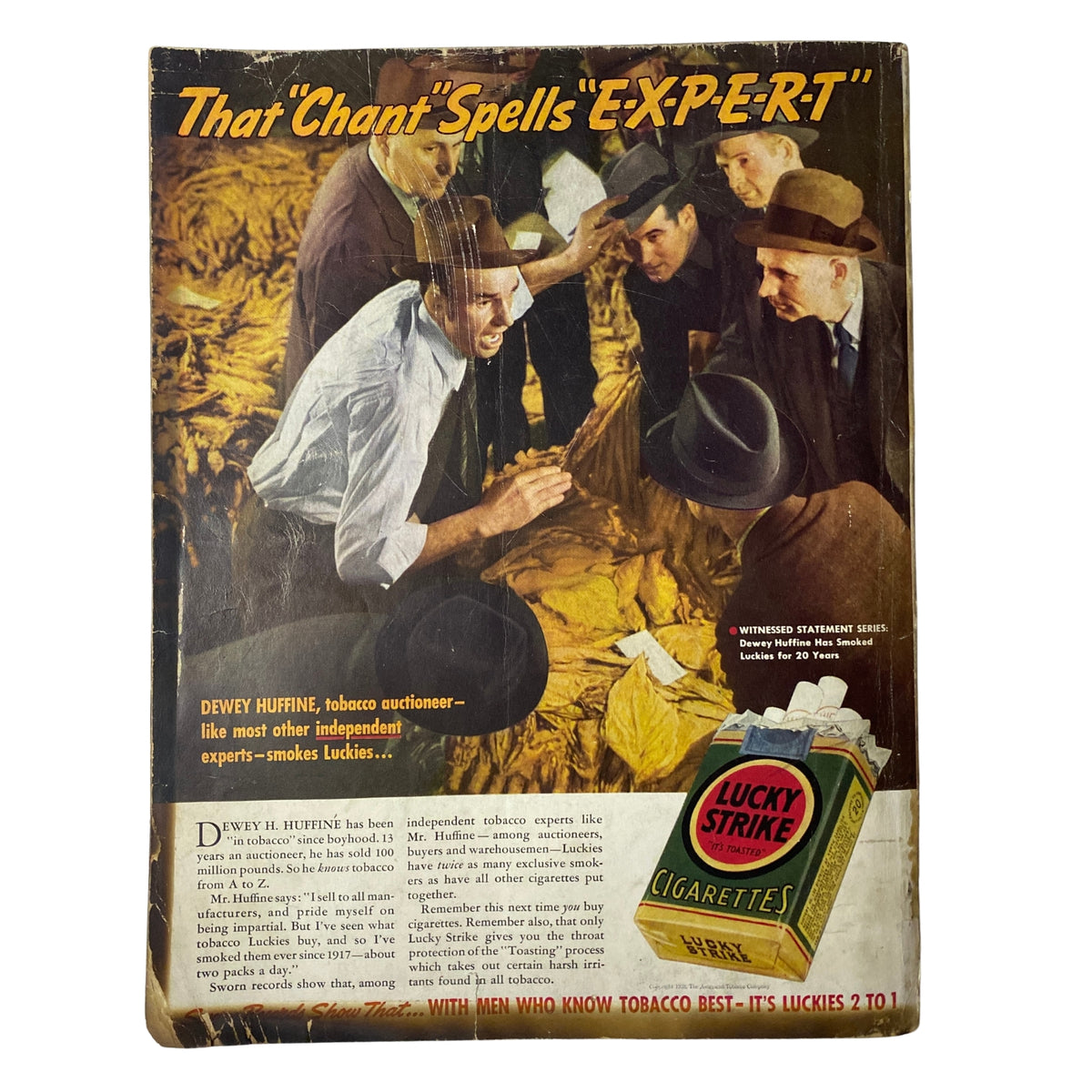 Back cover of the Vogue Magazine May 1, 1938 featuring a vintage Lucky Strike advertisement, encapsulating the era's style and advertising.