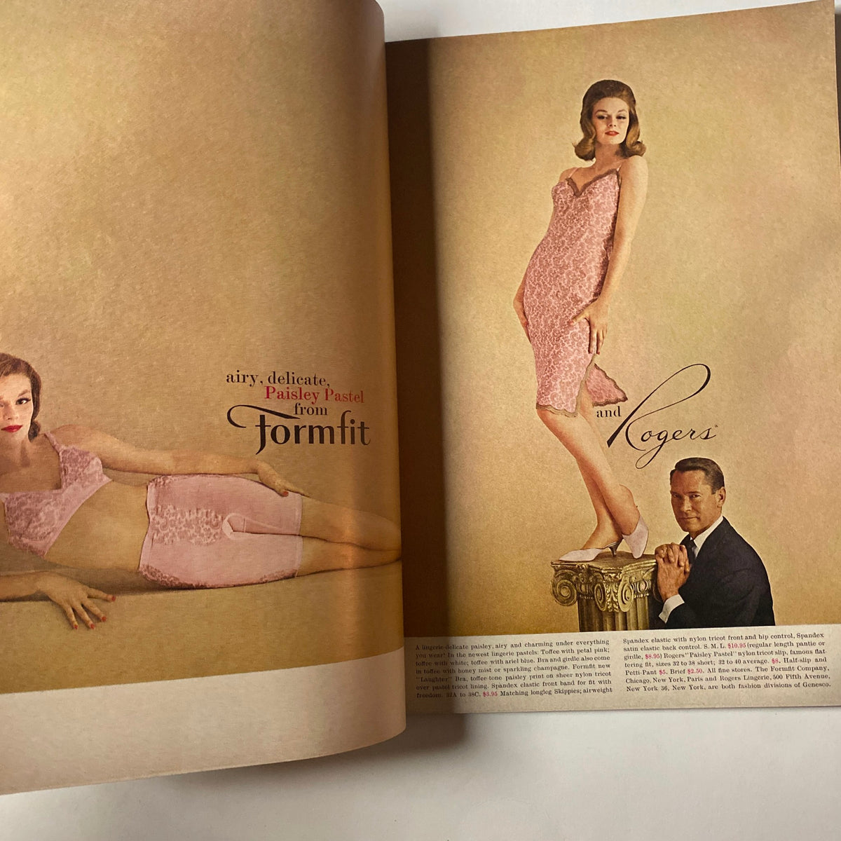 Fashion spread from Vogue Magazine September 15, 1962, showcasing models in pink Formfit lingerie against a soft, pastel background, demonstrating the era's feminine aesthetic.