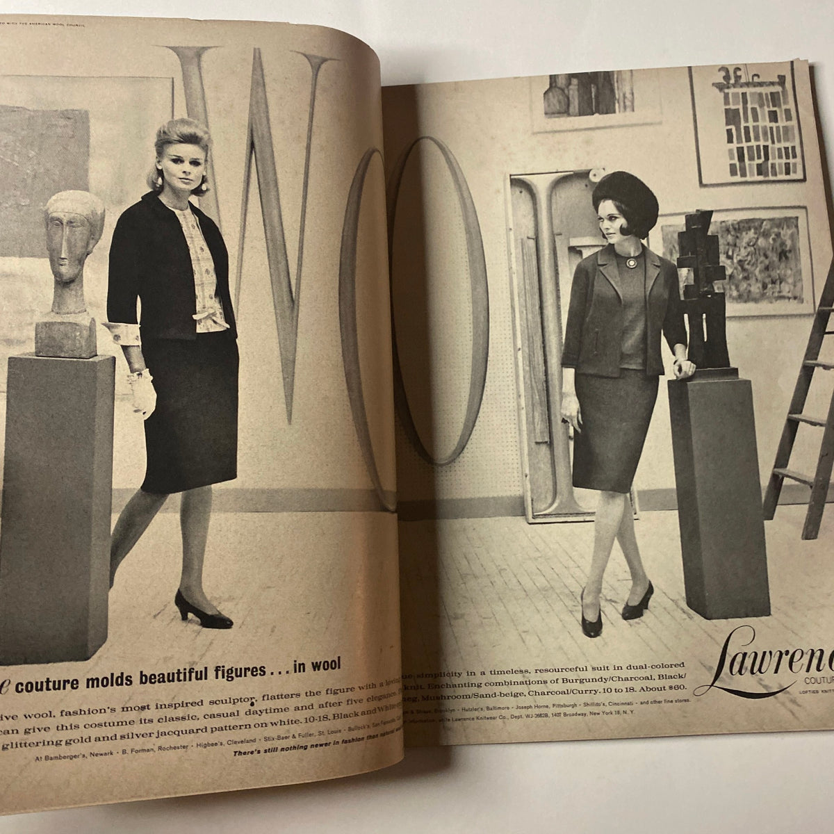 Page from Vogue Magazine September 15, 1962, featuring elegant black and white fashion photography of women in tailored wool outfits, illustrating mid-century modern fashion.