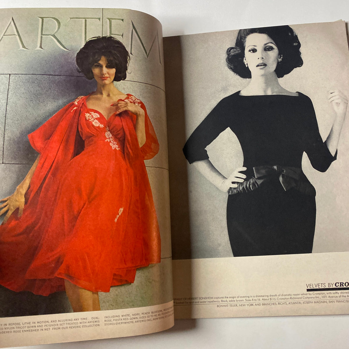 Fashion editorial spread from Vogue Magazine September 15, 1962 titled 'The Blaze in Fashion', showcasing elegant dress designs featuring vibrant colors and styles.