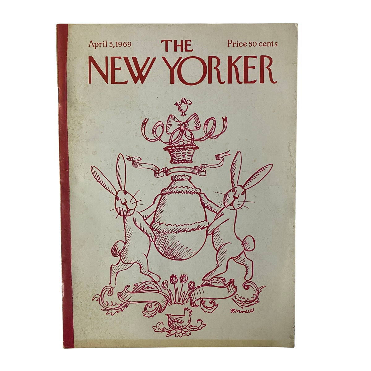 Cover of The New Yorker magazine, April 5, 1969, featuring a playful illustration by F. B. Modell with rabbits and decorative elements, highlighting the literary and artistic culture of the era.