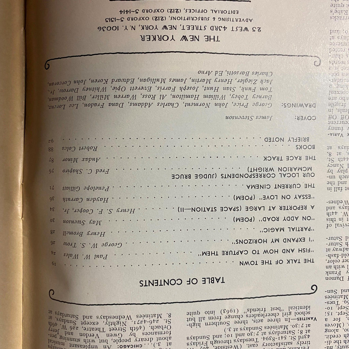 The New Yorker Full Magazine September 6, 1976 Table of Contents page displaying the titles of featured articles, reflecting the magazine's diverse content and literary focus.