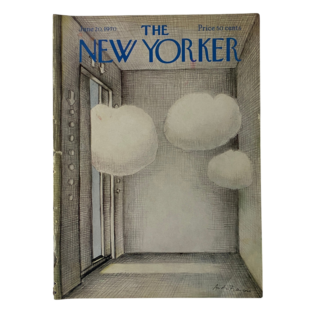 Cover of The New Yorker magazine dated June 20, 1970, featuring a distinctive illustration by André François showcasing a minimalistic interior with cloud-like shapes.
