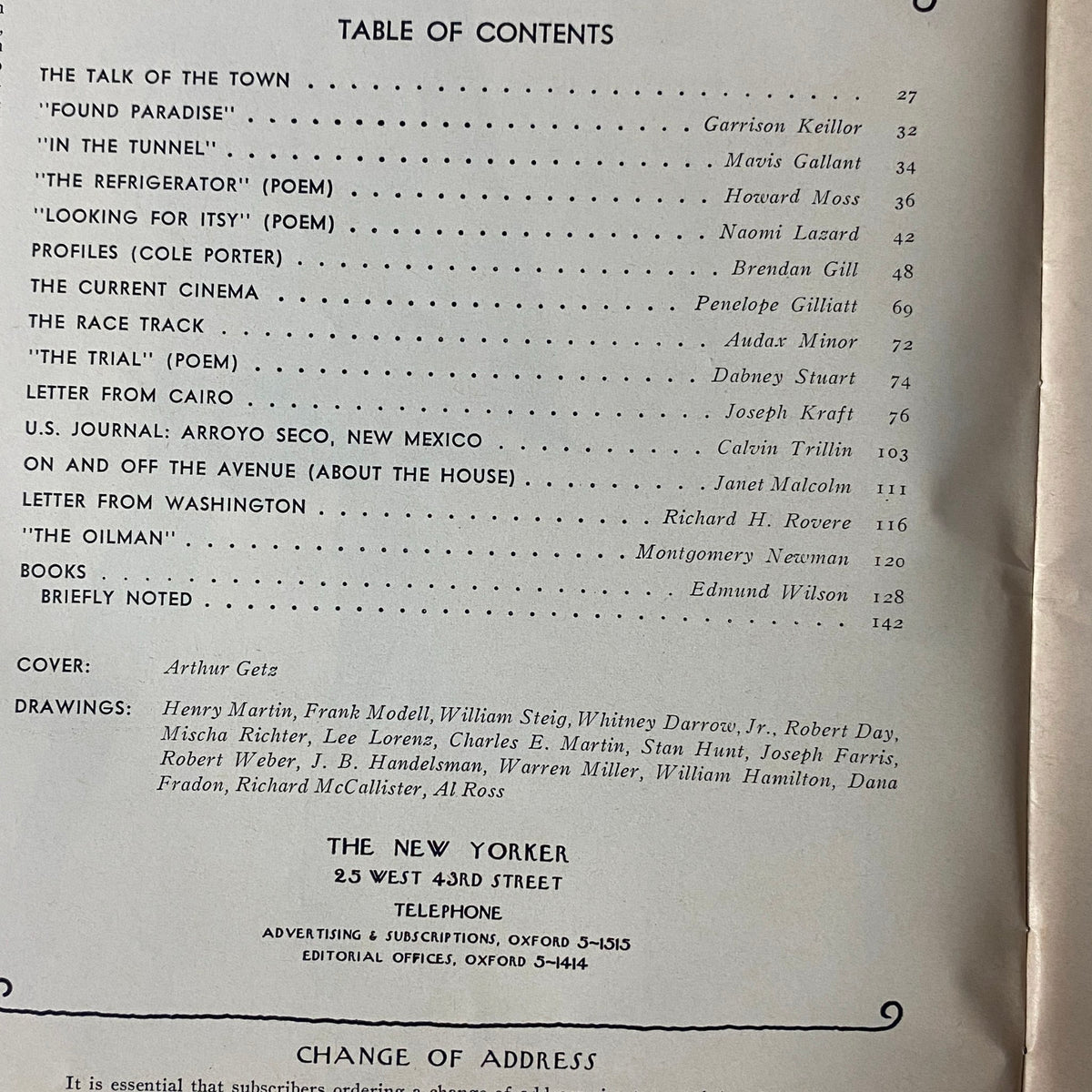 Table of Contents from The New Yorker Full Magazine September 18, 1971 detailing featured articles and contributors including Garrison Keillor and Edmund Wilson.