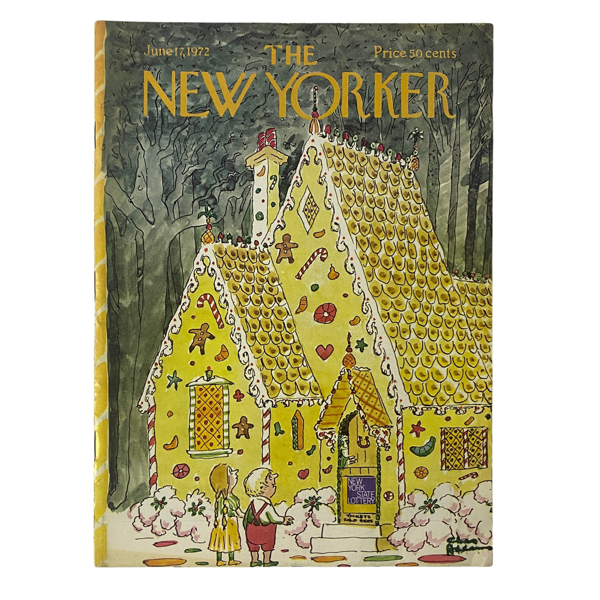 Cover of The New Yorker Full Magazine June 17, 1972 featuring a whimsical illustration by Charles Addams of a gingerbread house and children, showcasing the magazine's distinctive style.