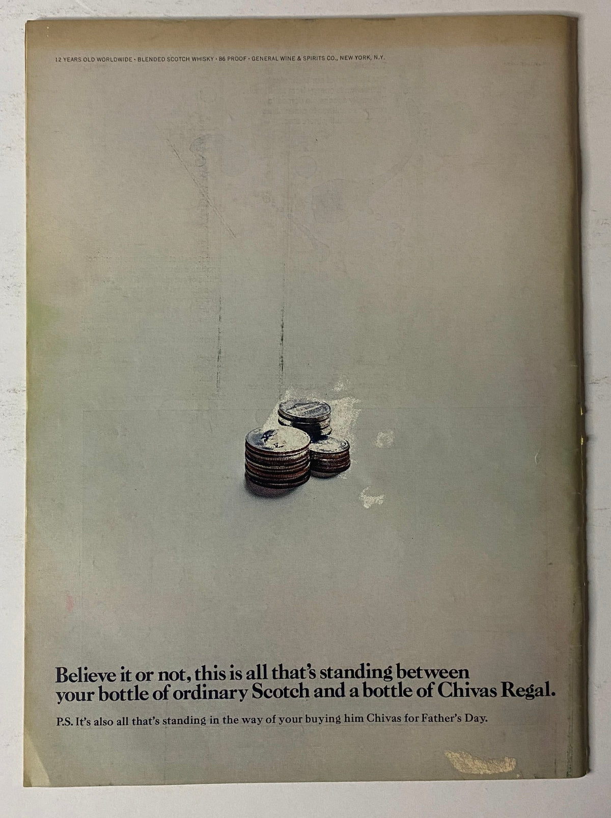 Back cover of The New Yorker Full Magazine June 17, 1972, displaying an advertisement for Chivas Regal Scotch with an image of coins, emphasizing the magazine's vintage marketing appeal.