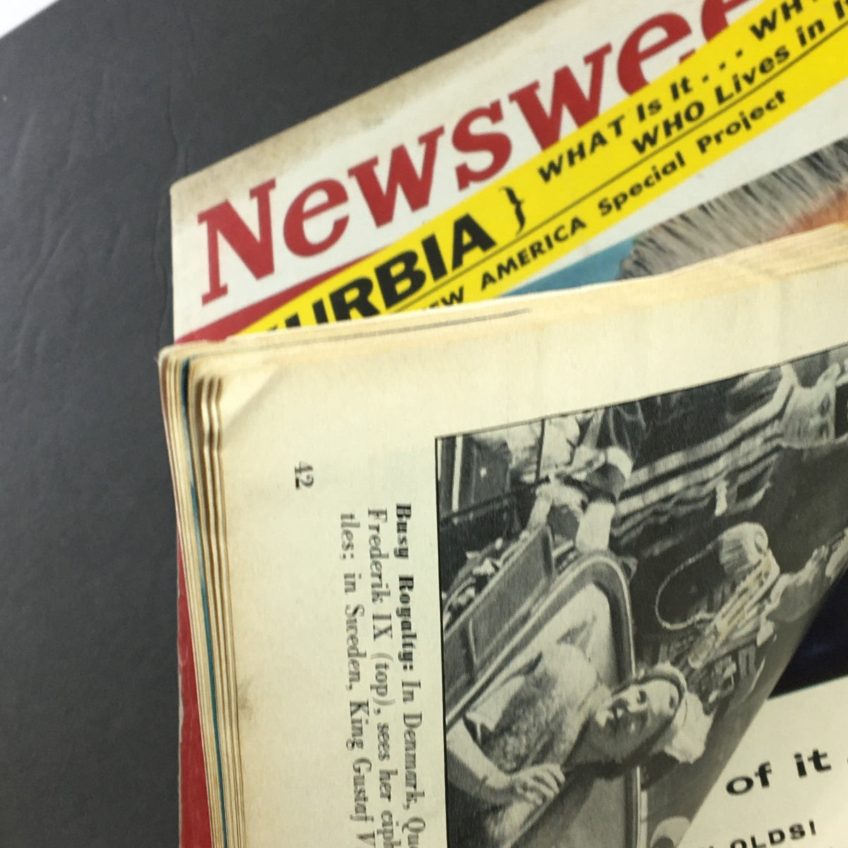 Page of the VTG Newsweek Magazine dated June 3, 1957, featuring various articles and highlighting 'Exurbia' as a special project in the issue.