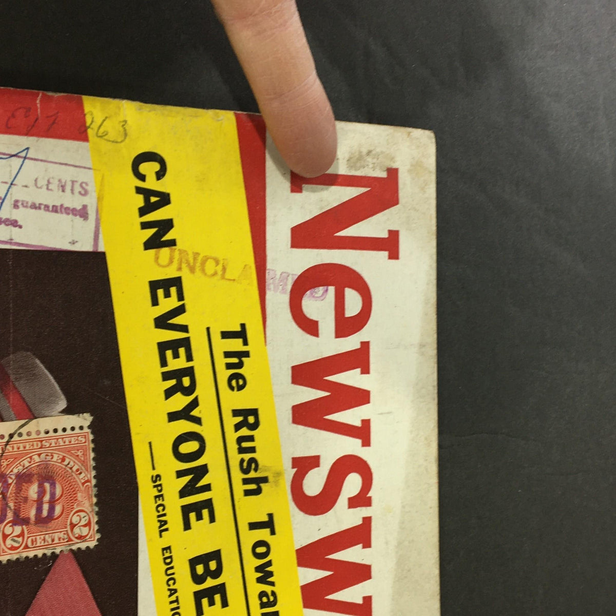 Detail of the VTG Newsweek Magazine July 20 1959 cover highlighting the title 'Newsweek' and marketing slogan.