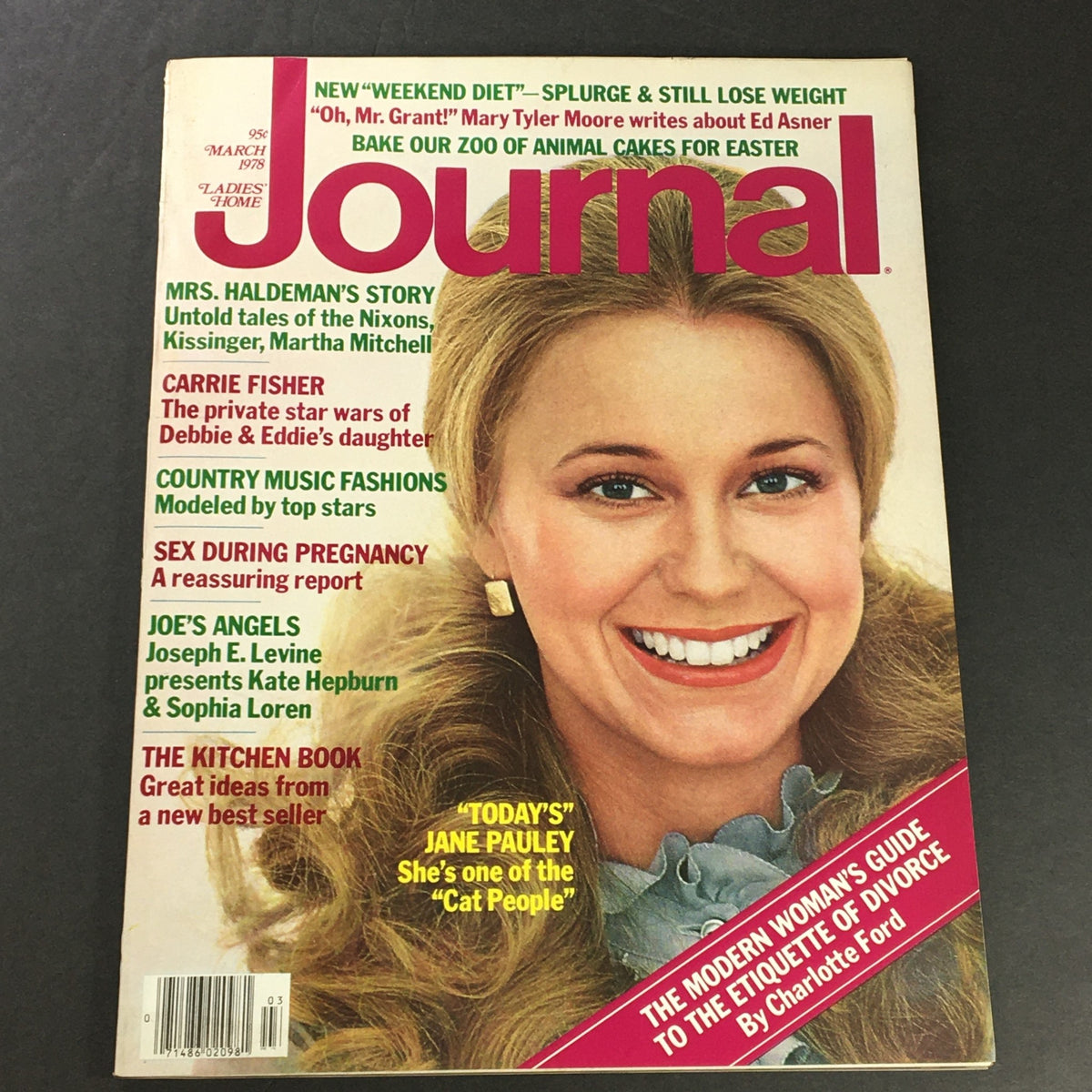 Cover of the VTG Ladies' Home Journal Magazine from March 1978 featuring articles on Carrie Fisher, Jane Pauley, and popular culture insights.
