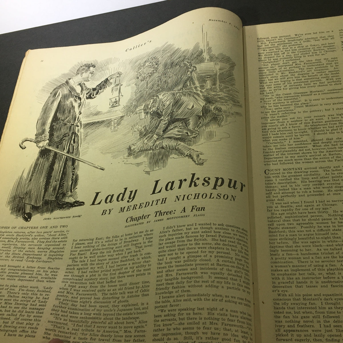 Interior page from VTG Collier's Magazine November 9, 1918 featuring 'Lady Larkspur' by Meredith Nicholson with illustrations.