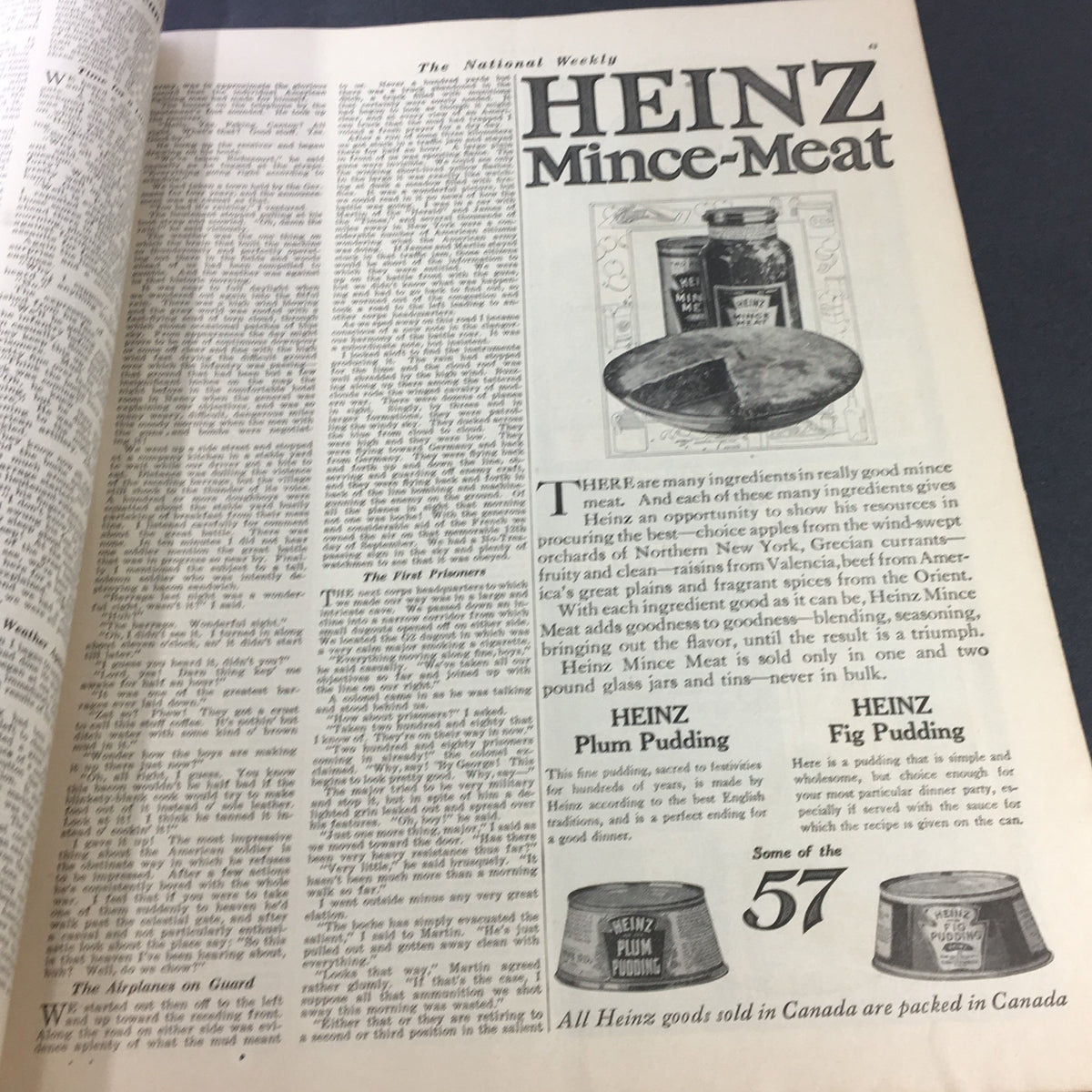 Advertising page from VTG Collier's Magazine November 9, 1918 showcasing Heinz Mince Meat with descriptions of the product.