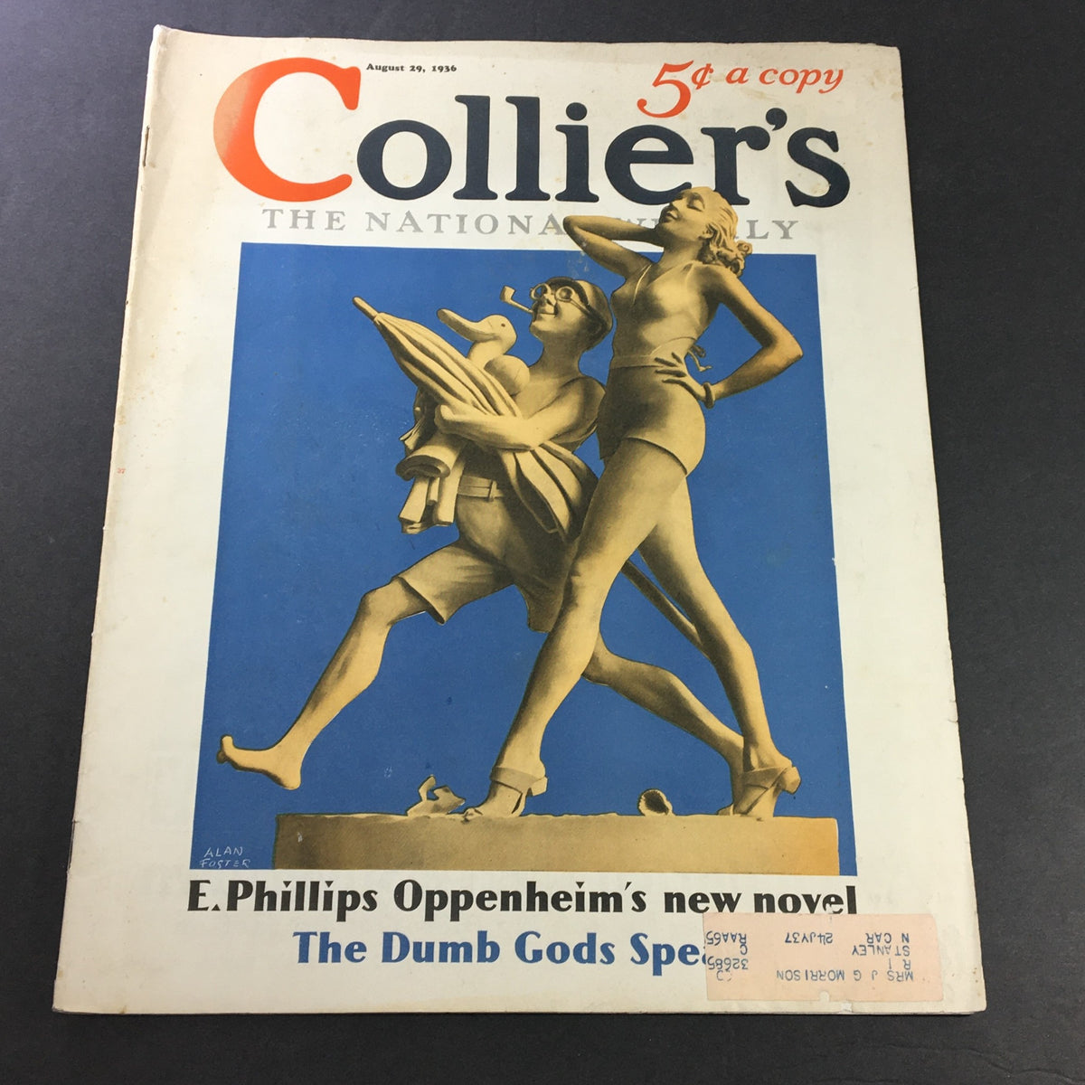 Cover of VTG Collier's Magazine August 29, 1936 featuring artistic sculpture artwork with the title prominently displayed.
