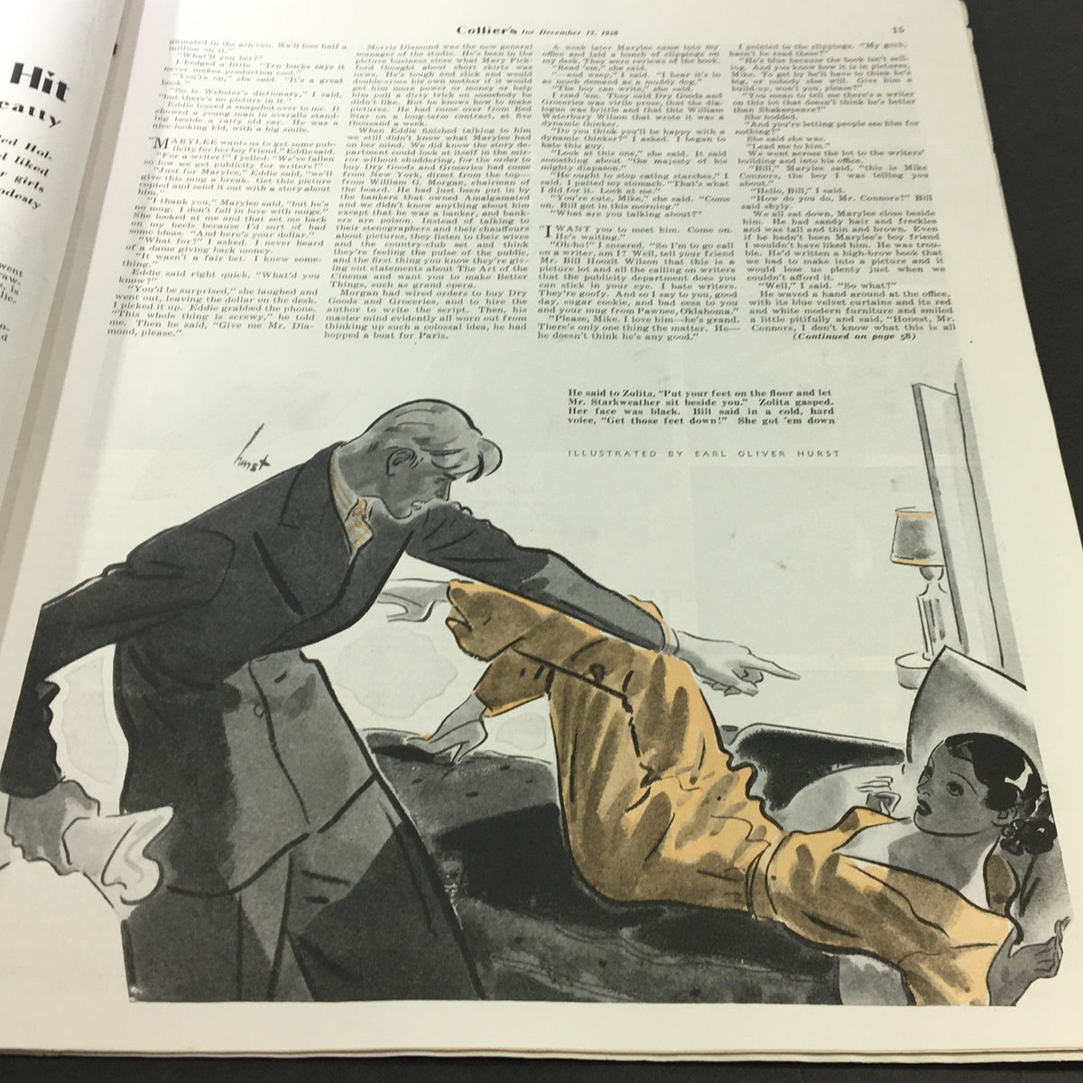 Another interior page of VTG Collier's Magazine December 12 1936 from the story 'Smash Hit' by Jerome Beatty, showcasing an engaging illustration capturing a dramatic moment.