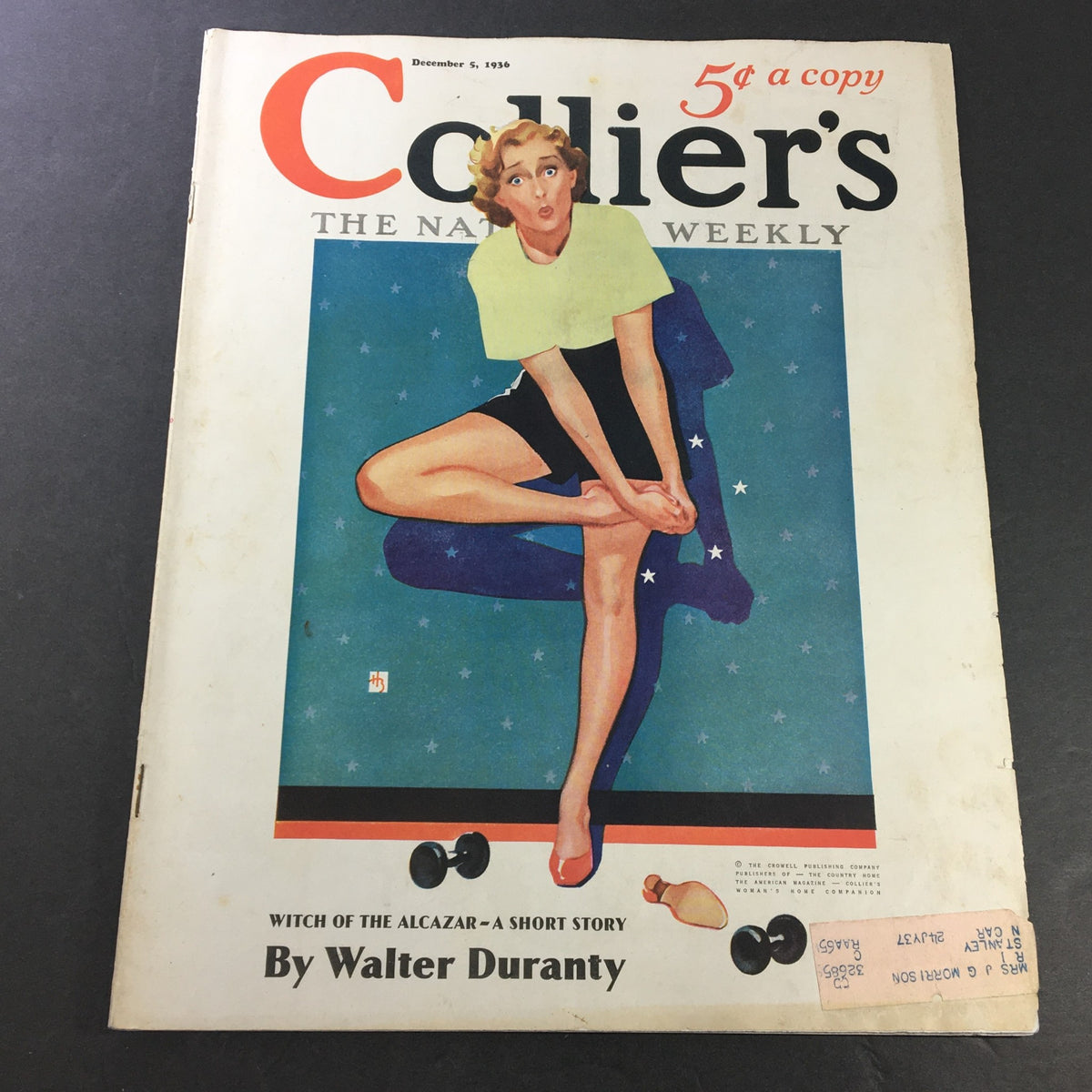 VTG Collier's Magazine December 5, 1936 cover featuring the title and illustration related to the 'Witch of the Alcazar' story by Walter Duranty.