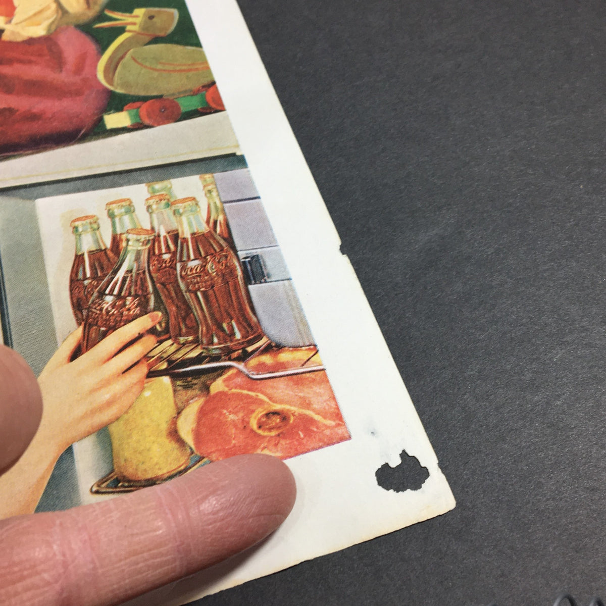 VTG Collier's Magazine December 5 1936 close-up image of Coca-Cola ad with a hand reaching for soda bottles, noting the condition details of the magazine.