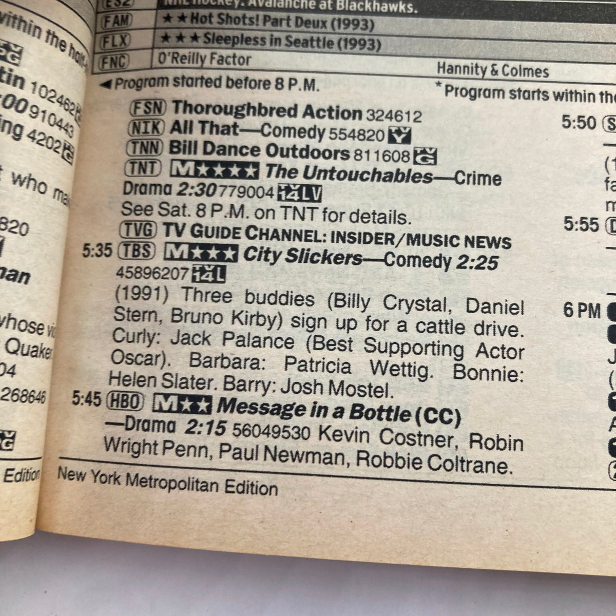 Inside page of the TV Guide Magazine from January 13, 2001, detailing television listings, including shows like 'City Slickers' and 'The Untouchables' for the New York Metro Edition.