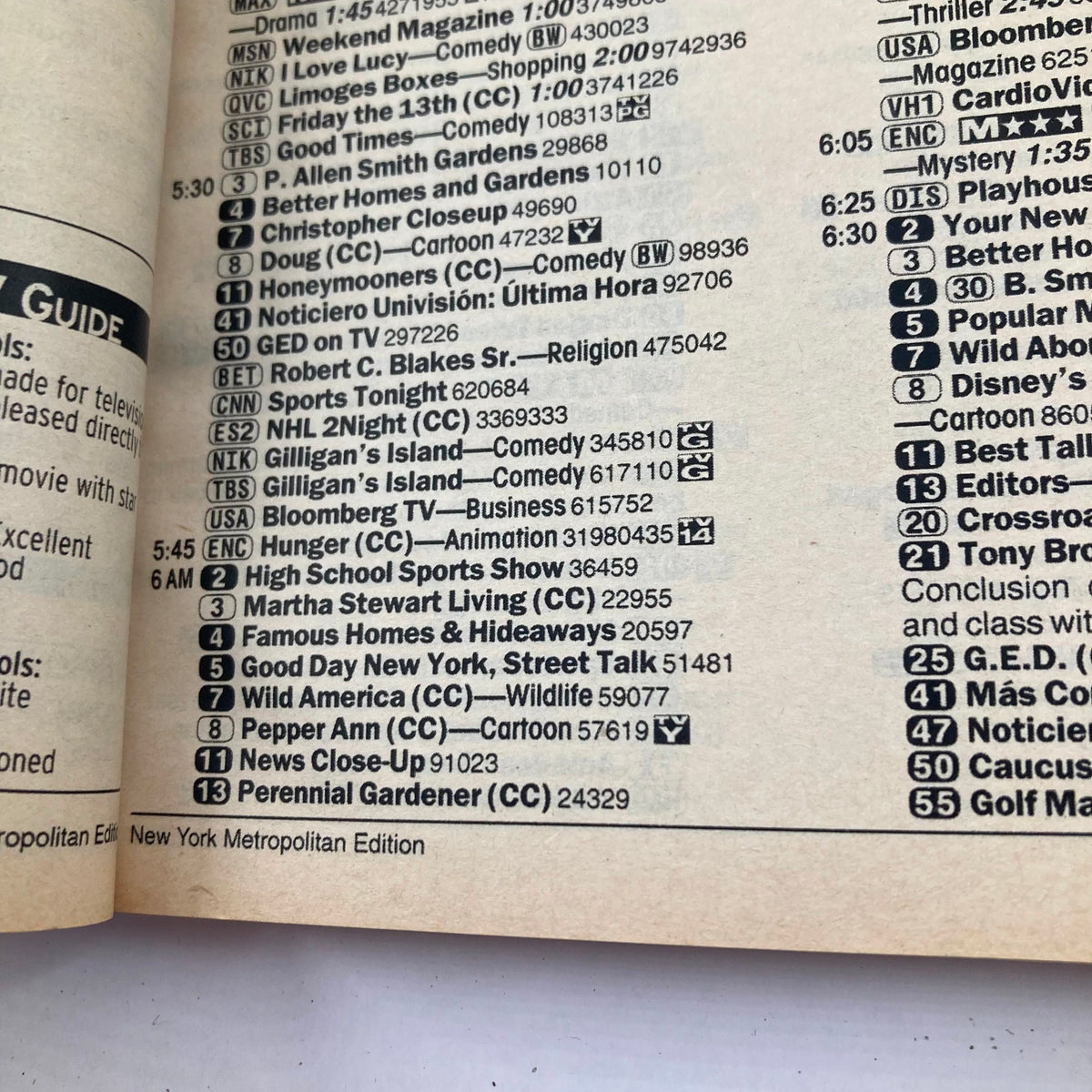 Interior page from TV Guide Magazine January 13 2001, displaying television listings and programming details for the New York Metropolitan Edition.