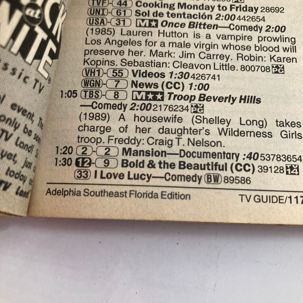 Inside page of the TV Guide Magazine August 16 1997, displaying television listings and programming details for the Adelphia Southeast Florida Edition.