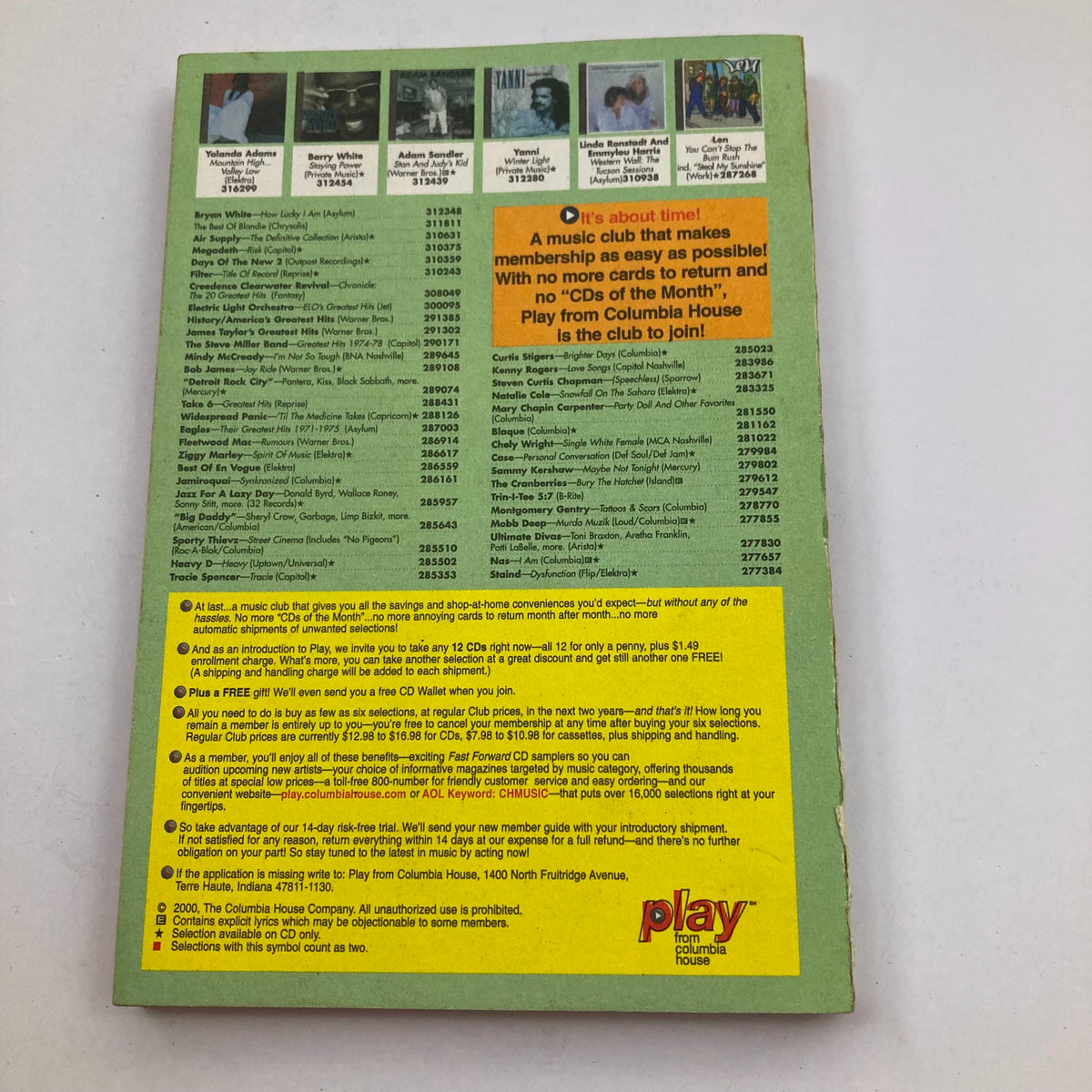 Back cover of TV Guide Magazine January 1 2000 featuring Elvis Presley, showcasing advertisements and membership details for music club Columbia House.