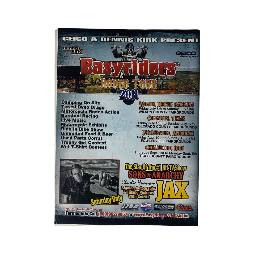 Promotional page for Easyriders Rodeo Tour 2011 featured in Easyriders Magazine July 2011 Issue #457, highlighting events and celebrity appearances including Jax from Sons of Anarchy.