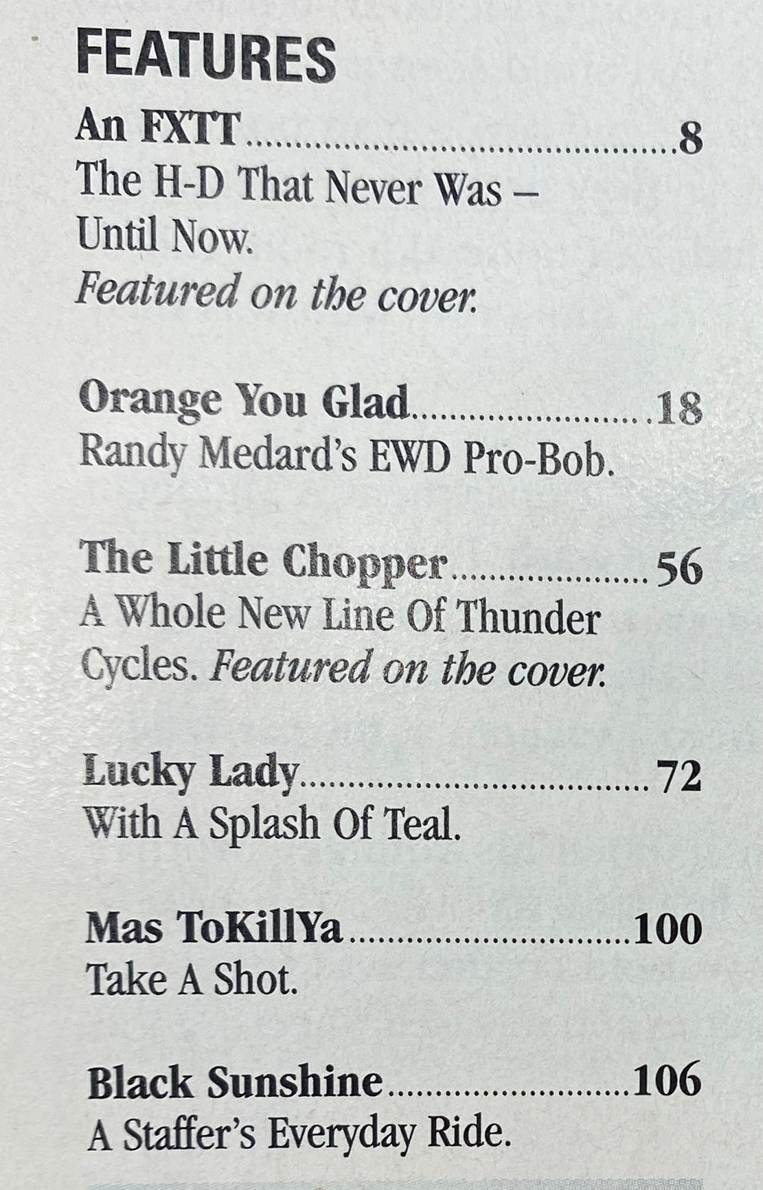 Contents page of Easyriders Magazine March 2009 #429 listing featured articles, including topics on custom motorcycles like the FXTT and Lucky Lady, showcasing the rich content for motorcycle enthusiasts.