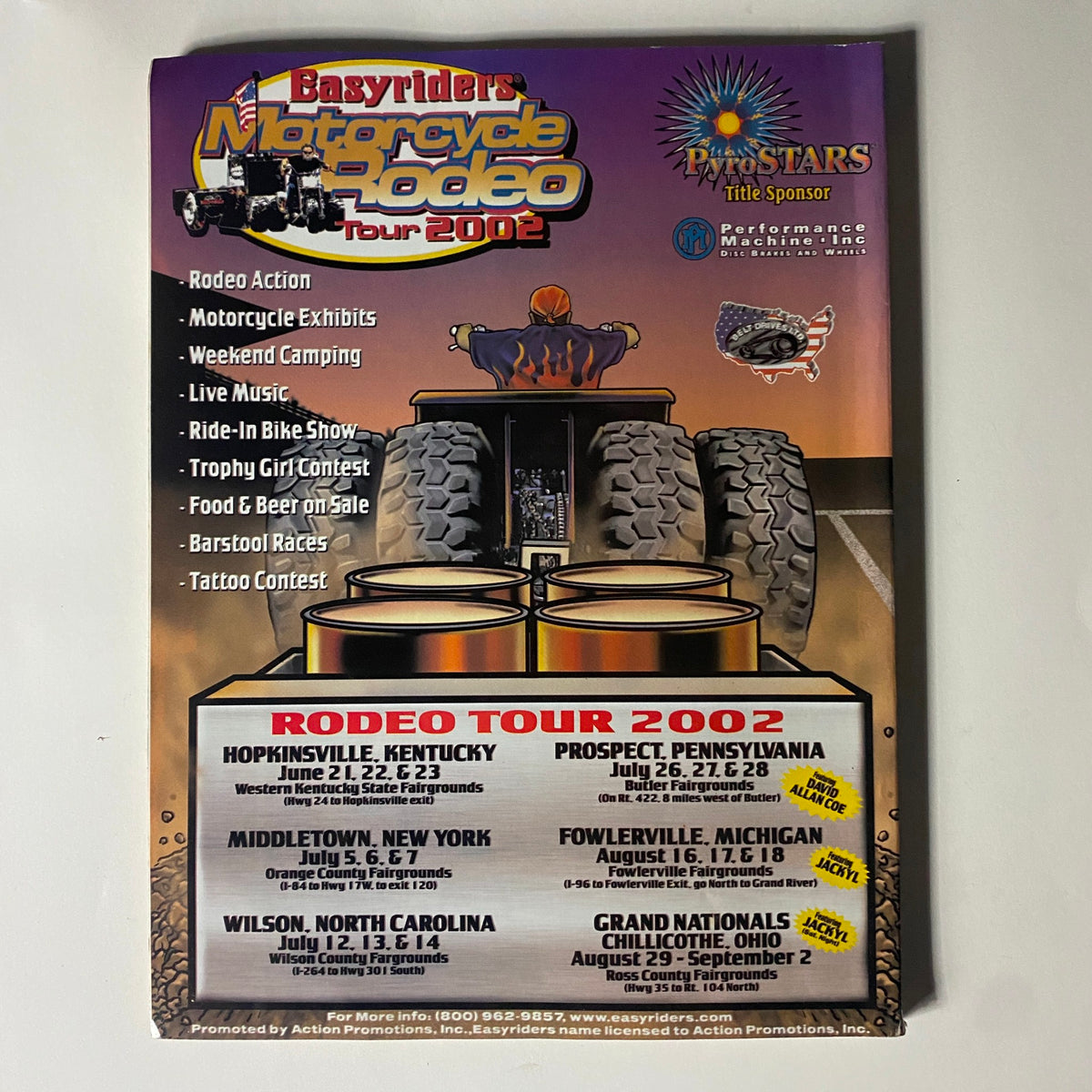 Cover page of Easyriders Motorcycle Rodeo Tour 2002 featuring event details and promotional graphics.