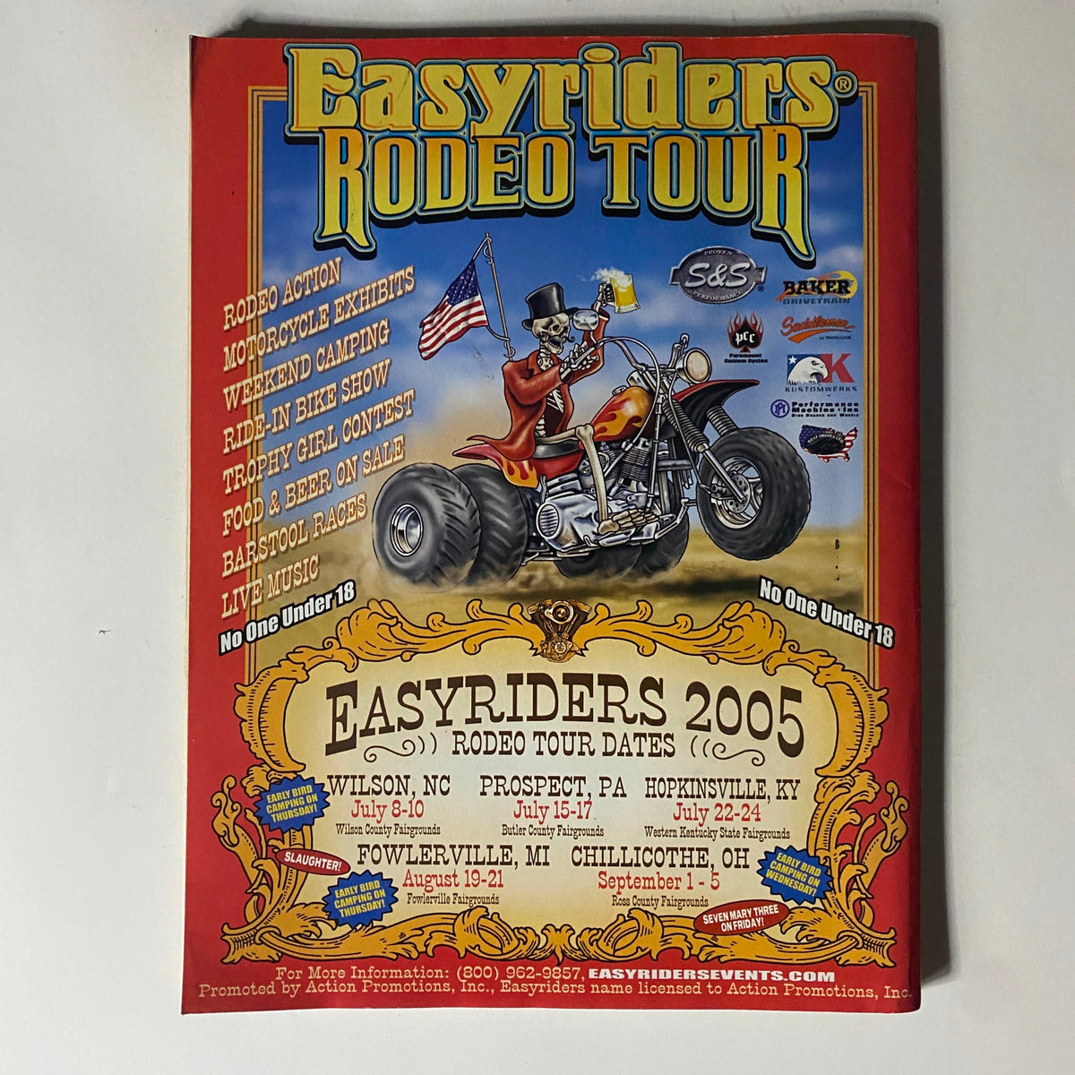 Easyriders Rodeo Tour promotional poster showcasing events and dates for 2005, capturing the excitement of the motorcycle community and associated activities.